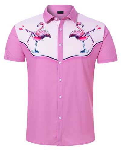 Fanient Men's Shirts Short Sleeves Button Down Shirts for Men Funny Western Cowboy Shirts for Beach Holiday