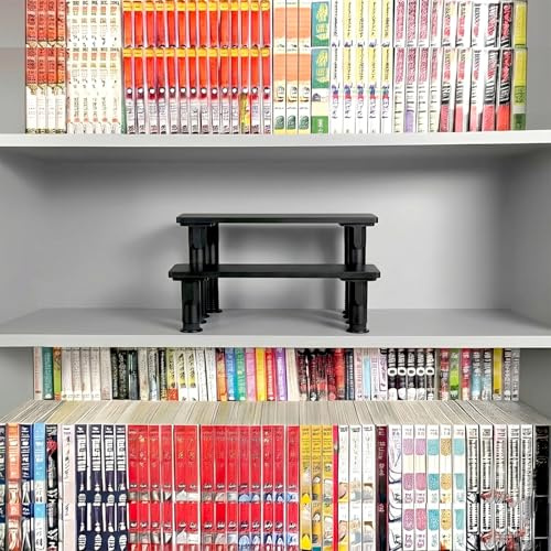 SUNUCO Lot de 2 supports d'étagère manga compatibles avec Kallax, hauteur réglable (8,9 à 16 cm), présentoir en bois à double rangée, 33 x 12,4 cm, cube de rangement pour bandes dessinées, romans, DVD