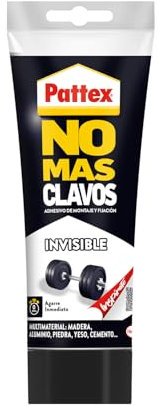 Pattex No Más Clavos Invisible, pegamento resistente transparente, pegamento extrafuerte para madera, metal y más, adhesivo de montaje instantáneo, 1 tubo x 200 g