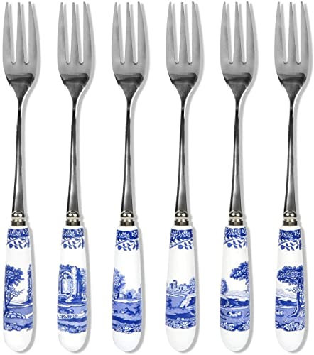 Portmeirion Home & Gifts Spode Blue Italian Pastry Forks S/6, Blue & White