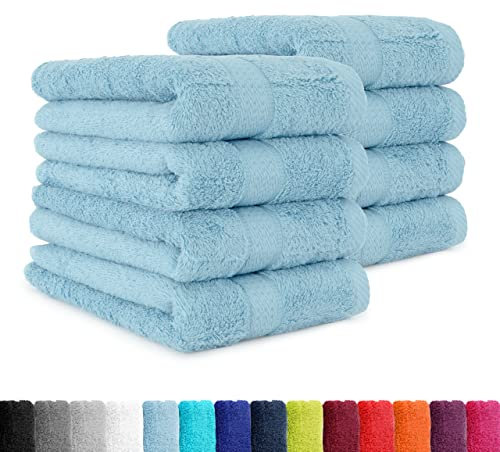 BaSaTex - 8er Pack Handtücher Premium 50x100 cm aus Baumwolle - Frottee Handtuch Set mit Aufhänger - Öko-Tex Made in Green Zertifiziert - Hellblau