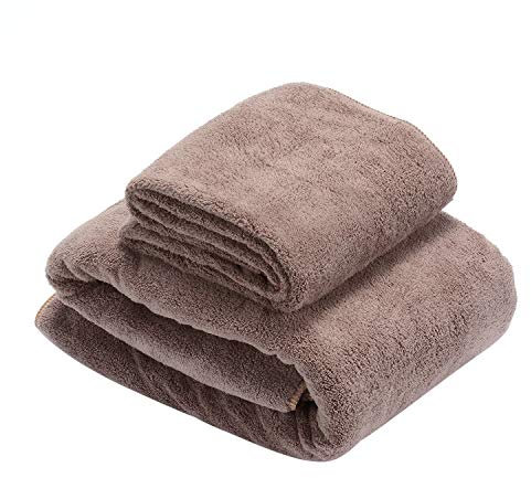 Handtuch Set, Mikrofaser Duschtücher, Weich und Saugstark fleece Badetücher, Handtücher Für Dusche, Schwimmen, Reise, Camping, 1 Duschtücher 75 X 150cm + 1 Handtücher 34 X 85cm (Kaffee)