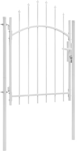 vidaXL Garden Gate - Heavy-Duty Steel, White, Elegant Arched Top Design, Highly Stable, and, Easy Installation - Size 39.4x78.7