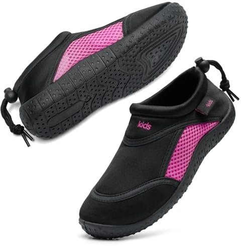 HKR Water Shoes for Kids Girls Swim Beach Aqua Socks Outdoor Sports Quick Drying Pool Sea Aerobics Shoes Black/Fushia 3.5 UK