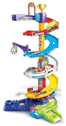 VTech - Tut Tut Bolides Méga Circuit Spirales 2 en 1 - Circuit Voiture Électronique avec Bolide de Course, Titouan Fou du Volant, 5 Zones Magiques - Cadeau Enfant de 1 An à 5 Ans - Contenu en Français