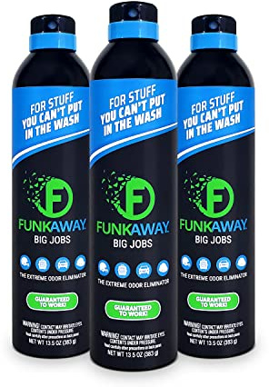 FunkAway Big Jobs Aerosol Spray, 13.5 oz., 3 Pack, Extreme Odor Eliminator Spray, Ideal for Shoe Smells, Pet Odors and Large Stuff that Won't Fit in the Wash; Attacks Musty Odors at the Source