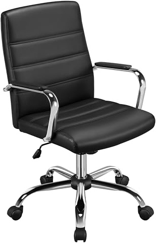 Yaheetech Fauteuil de Bureau Similicuir Chaise de Bureau Erconomique Hauteur Réglable Inclinable avec Dossier Rembourré Noir
