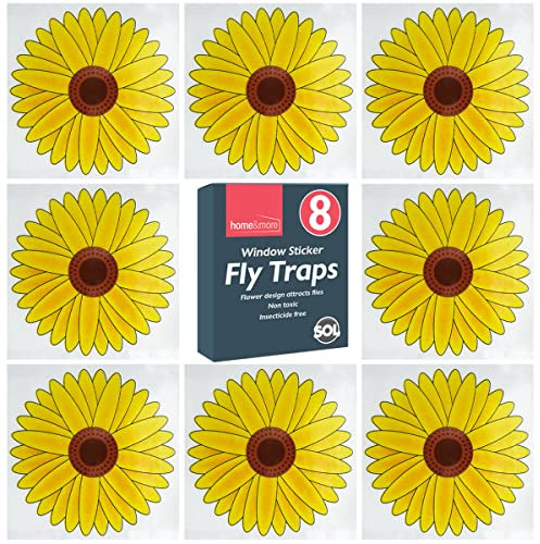 SOL 8pk Window Sticker Fly Traps, Sunflower Design for Fruit Flies, Moths, Mosquitoes, Sticky Paper Indoor Catcher for Home Use, Strong Adhesive and Waterproof, Effective Pest Control Solution