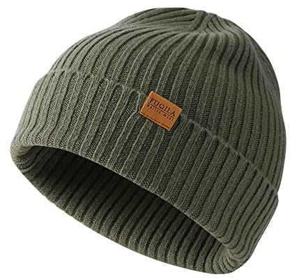 FUQILA 100% Merino Wool Cuff Beanie Hat, Unisex Warm Winter Caps Soft, Breathable & Cozy Stretchy Knitted Cuffed Cap (Absinthe Green)
