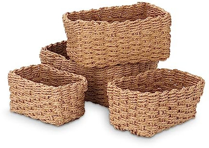 Aufbewahrungskorb 4er Set Korb Aufbewahrung Badezimmer Bad Körbchen aus recyclebarem Papierseil,Deko Aufbewahrungskörbe,für Tischplatten,Wohnzimmer,Küchen,Spielzeug