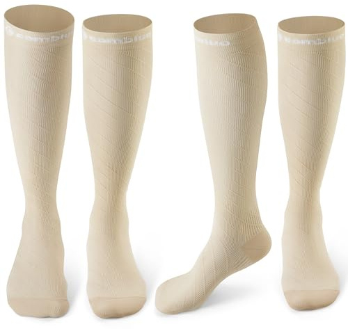 CAMBIVO Compression Socks for Women & Men 2 Pairs, Flight Socks Compression Stockings Running Socks for Calf & Ankle Support, Sports, Flying, Maternity Pregnancy, Nurses, Travel