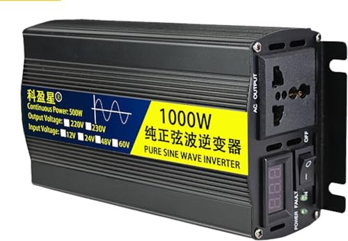 Omvandlare ren våg 1 000 W inverterare, DC 12 V 24 V 48 V 60 V till AC 220 V 230 V 240 V inverterare LED-display ren sinus, spänningsomvandlare effekt (1 000 W 60 V)