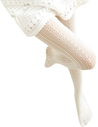 Lazzboy Collants Femme Bas Sexy En Dentelle Sculptée Rétro Sexy Pour Femmes Collants Chaussettes Creuses(Blanc,One Size)