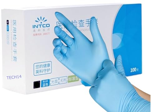 TECH14 *BOX OF 100* Disposable Nitrile Gloves Blue, Examination Gloves [ Powder, Latex Free ] Food Preparation, Tattoo, NHS, Care Home Work, Cleaning, Multi-Purpose Gloves (Extra Large)