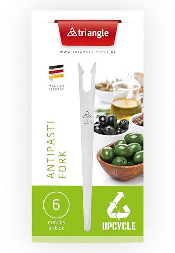 triangle 90 492 06 03 Antipasti Forks, 6 pezzi in custodia, Made in Solingen/Germany, qualità professionale in acciaio inox, forchetta per patatine, Pickser, Upcyceld Forks