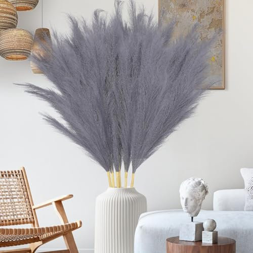 Mbsomnus 6 Stück Pampasgras Groß 110cm Pampasgras Künstlich Grau Künstliches Pampasgras Deko Trockenblumen Getrocknete Blumen Boho Deko Kunstblumen Pflanzen für Hochzeit Büro Schlafzimmer Wohnzimme