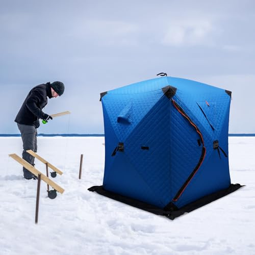 210D oxfordtyg och glasfiber rods isfiske tält kvadratisk fyrkant allroundskydd för isfiske vindtätt rep kallt vattentät komfort fisketält utomhus ifisketält blått