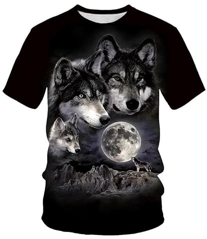 SHELOG Moon Wolf Howl 3D-tryckt T-shirt Herr sommarmode Harajuku Street Coola kläder T-shirt med rund hals