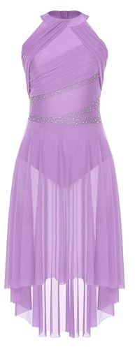 CHICTRY Women's Lyrical Dance Costume Halter Sleeveless Modern Contemporary Dance Dress Light Purple M