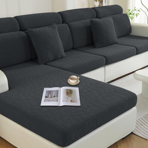 Ystyle Housse Assise Canapé, Universelle Housse Coussin Canapé Extensible, Housse Dossier Canapé d'angle, Protection Meubles Couvre Canapé Antidérapante (1 Place*3+Chaise Longue, Gris Foncé)