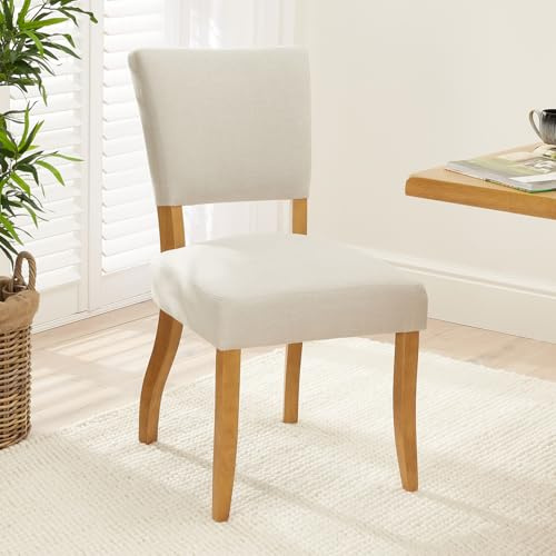 The Furniture Market Manor Oak Natural Linen Fabric Dining Chair | Oak Hardwood Frame | Elegant Open Back | Foam Cushioned Seat | French-Inspired Design | H 920mm x W 500mm x D 620mm (Seat H 520mm)