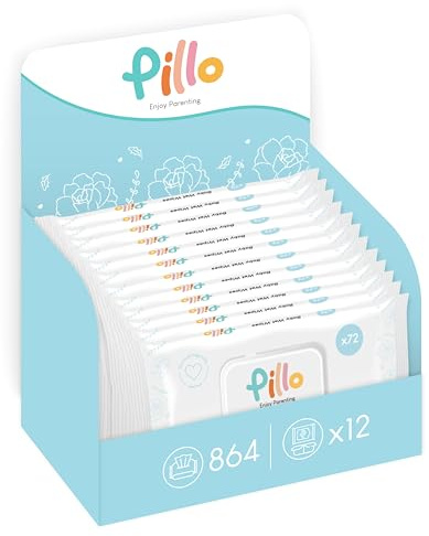 Pillo Salviette Neonato - 864x Salviette Bambini Umidificate - 12 Confezioni da 72 Salviette Baby Igienizzanti - 99,6% di Ingredienti di Origine Naturale con Aloe Vera e Acqua Attiva di Avena
