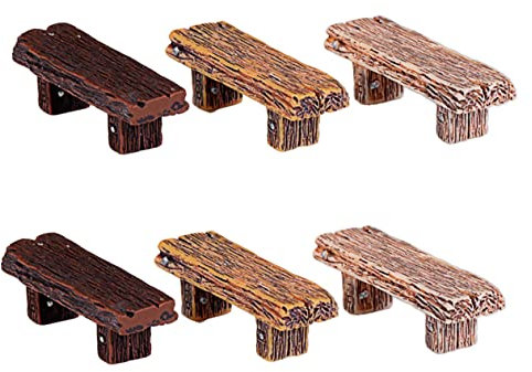 FONDOTIN 6pezzi Mini Sgabelli Decorativi Resina Stile Imitato Legno Accessori Per Micro Paesaggio Per Decorazioni Di Casa e Giardini Fai Da Te