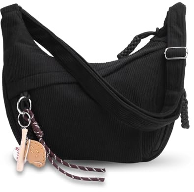 GSenhui Crossbody Bag Cord Umhängetasche Moon Bag Damen Halbmond Schultertasche mit Casual Widgets Bauchtasche Kord Groß Handtasche Beige für Reisen,Arbeit,Alltag