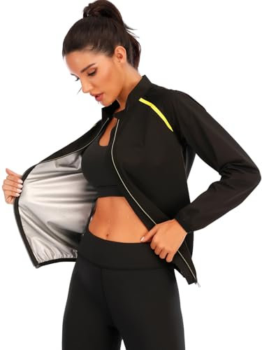 LAZAWG Damen Schwitzkleidung, Reißverschluss, lange Diät, Trainingsanzug, Schwitzanzug, Fitness, Schwarzer Anzug, M