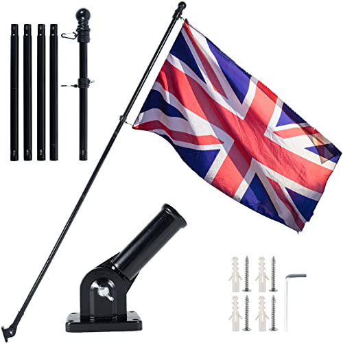 Sesaver Flag Pole 6FT Sectional Flag Pole Kit Extra Thick Aluminum Flagpole with Mounting Bracket Flagpole Kit Stainless Steel Flags and Poles Set for House Garden Yard Outdoor Fence Black