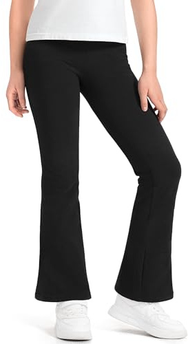 Auranso Girls Flared Leggings High Waisted School Trouser Cotton Kids Bell Bottom Pants Athletic Leggings for Dance Yoga Sports Age 11-12 Years, Black