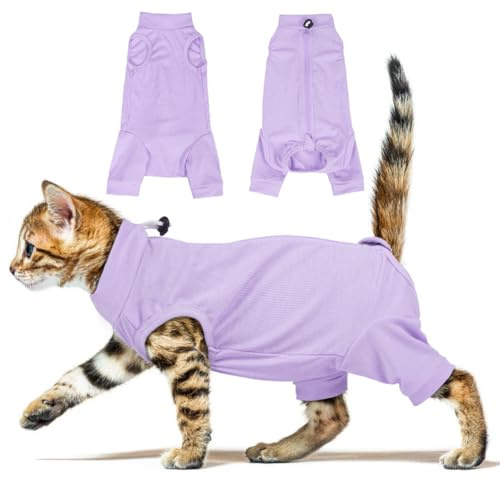 ADNIKIA Cat Recovery Suit with Hind Legs, Breathable Onesie After Surgery Female for Abdominal Wounds or Skin Diseases, Anti-Licking Full Body Pet Surgical Pajamas, E-Collar Alternative Wear