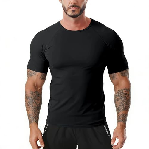 Sudaderas de Manga Larga para Hombre, Ropa Interior Funcional básica, Camisetas de Running de Manga Larga, Tops funcionales, Ropa de compresión para Correr Negro M