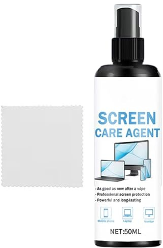 Kustimantu Nettoyant pour Écrans en Spray | 50ml Spray Nettoyant à Séchage Rapide,Kit De Nettoyage D'Écran avec Chiffon,pour Smartphones, Tablettes, Ordinateurs, Moniteurs, Lunettes, Objectifs et