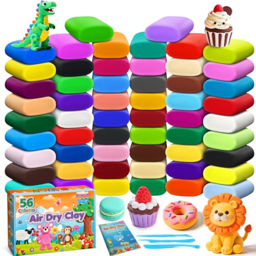 56 Couleurs Pate a Modeler, Argile Autodurcissante Pâte à Modeler Magique | pour Enfants, Cadeau pour Garçons et Filles âgés de 3 à 12 Ans