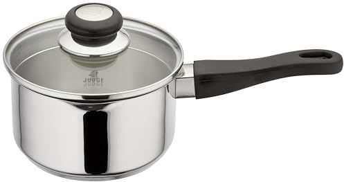 Judge Vista Draining Non-Stick Saucepan 16cm, 1.5L, Silver, Shatterproof Vented Glass Lid, Induction Ready, Oven Safe