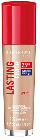 Rimmel London Lasting Finish 25 Hour, Fondotinta Coprente Liquido a Lunga Durata SPF 20, Soft Beige, 30 ml