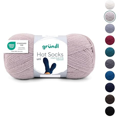 Gründl Wolle Hot Socks uni 100, Sockenwolle / Sockengarn 4-fach 1 Knäuel 100 g / 420 m (75 % Schurwolle (superwash), 25 % Polyamid), sand