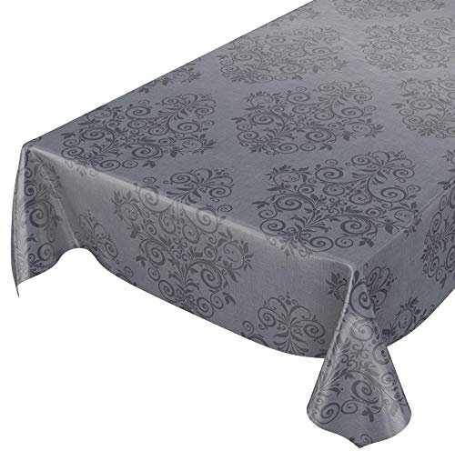ANRO Wachstuchtischdecke Wachstuch Wachstischdecke Tischdecke abwaschbar Ranken Barock Arabeske Anthrazit 220 x 140cm
