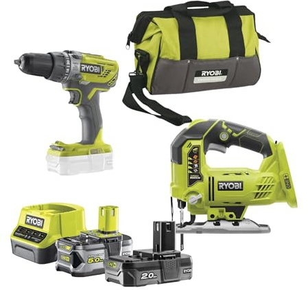 Ryobi R18PDJS-252 Jigsaw Drill Kit 18V ONE+ (2.0+5.0)Ah Battery