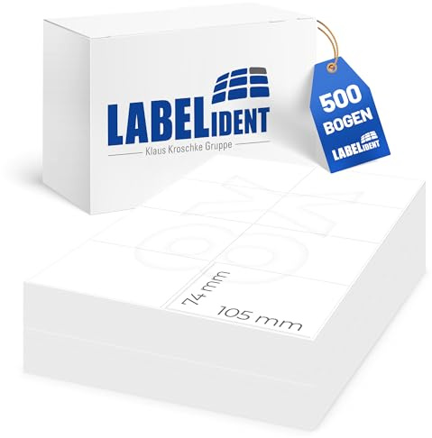 Labelident Klebeetiketten 105 x 74 mm - 4.000 selbstklebende Etiketten auf 500 DIN A4 Bögen I Universal-Etiketten für zuverlässige Kennzeichnungen I Paper Labels für Laserdrucker & Inkjet