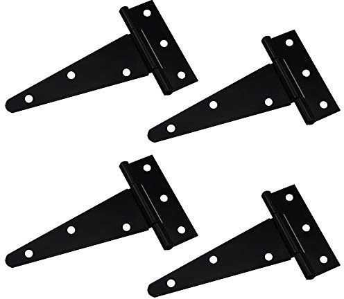 Mirrwin Charnière en T Charnière Triangulaire Charnière en T robuste Triangle galvanisé 4 pouces Noir Peut être utilisé pour accrocher des portes d'armoires portes de jardin boîtes en bois 4 pièces