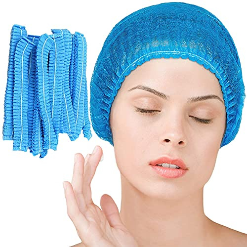 Disposable Bouffant Caps, 21inches Hair Net, Elastic Dust Cap for Food Service, Kitchen Head Cover (Blue)