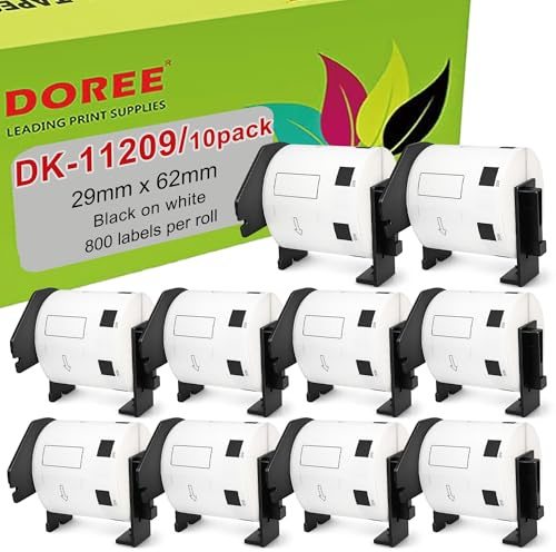 DOREE 10 Rouleaux DK-11209 Étiquettes d'Adresse, compatibles avec Brother DK11209, 62x29 mm, pour imprimantes Brother d'étiquettes QL-500/QL-570/QL-700/QL-710W/QL-800/QL-810W (800 Étiquettes/Rouleau)