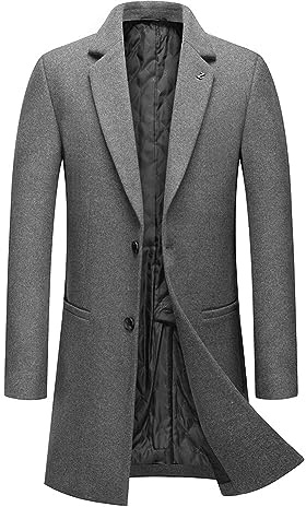 Allthemen Abrigo Hombre Invierno Mi-Long Trench Coat de Lana Caliente Chaqueta Slim Parka Color Sólido Abrigo a prueba de viento M Gris
