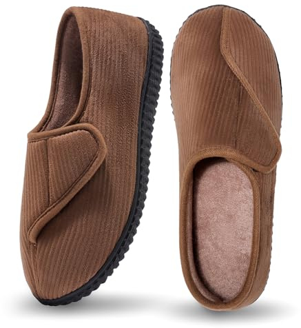Git-up Pantuflas De Casa para Hombre Zapatillas Cálidas Cómodas Antideslizantes con Plantilla De Espuma De Memoria Zapatillas Ajustables para Diabéticos para Pies con Edema Y Artritis