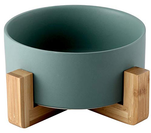 singola ciotola in ceramica per cani di grossa taglia da 20cm in bambù, 1800ml rialzata e sollevata da terra con base antiscivolo (SINGOLA 20.5 CM, VERDE)