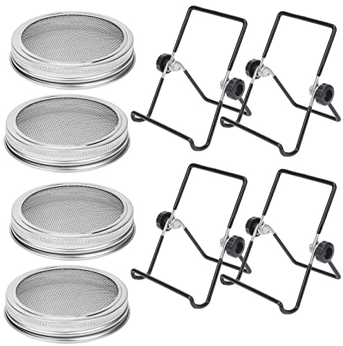 Lulonpon 4 Pieces Sprouting Lids, 304 Stainless Steel Screen Sprout Lids with Stand for 86mm Caliber Jar,for Sprouting, Sprouting Seeds, Sprouting Kit