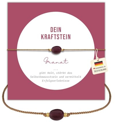happymaker - Bracciale avvolgente con granato da donna, braccialetto fatto a mano con pietre preziose rosse con perline d'oro e confezione regalo esclusiva, buona fortuna