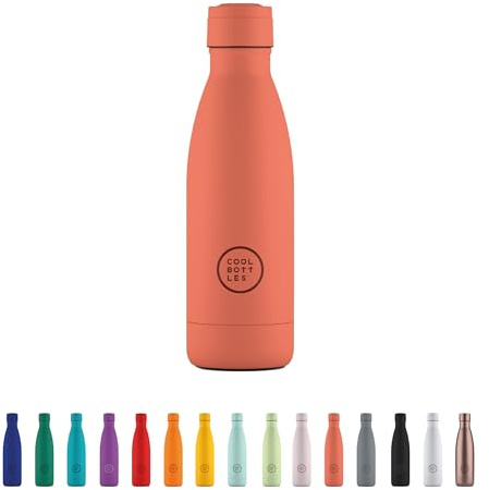 Cool Bottles - Botella de Agua de Acero Inoxidable - 350 ml - Pastel Coral - 23,5 x 7 cm - Botella Térmica Hermética - Bebidas Frías 36 H y Calientes 18 H - Triple-Cool Technology - Libre de BPA
